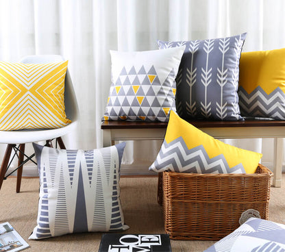 Modern Triangular Stripes Geometric Cotton Feel Cushion Covers - 5 Piece/Set