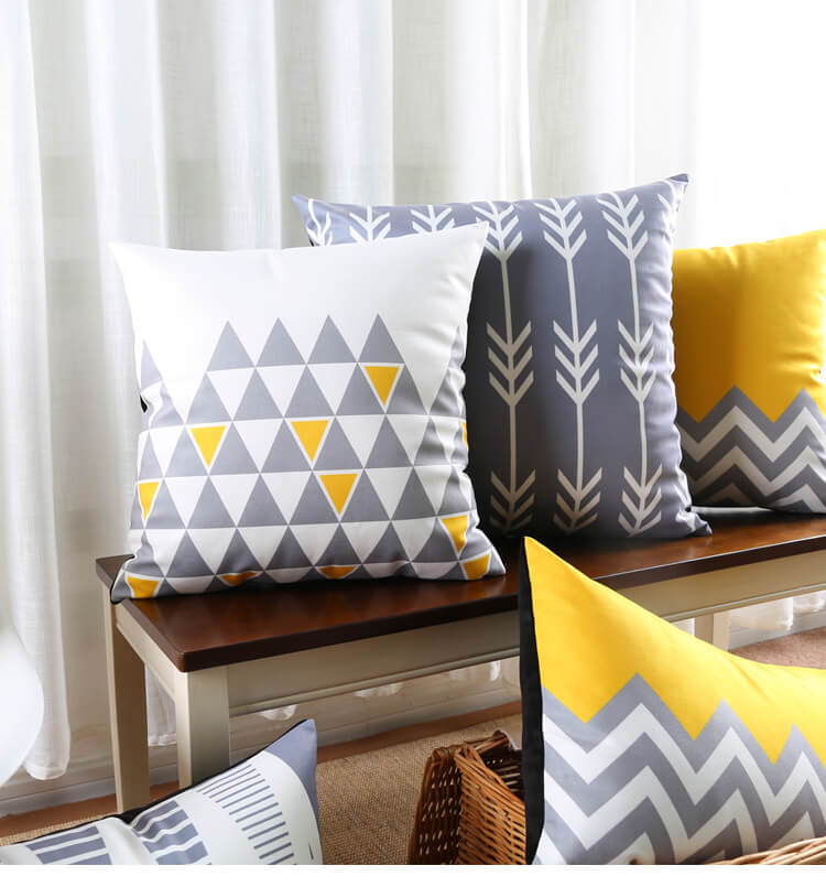 Modern Triangular Stripes Geometric Cotton Feel Cushion Covers - 5 Piece/Set