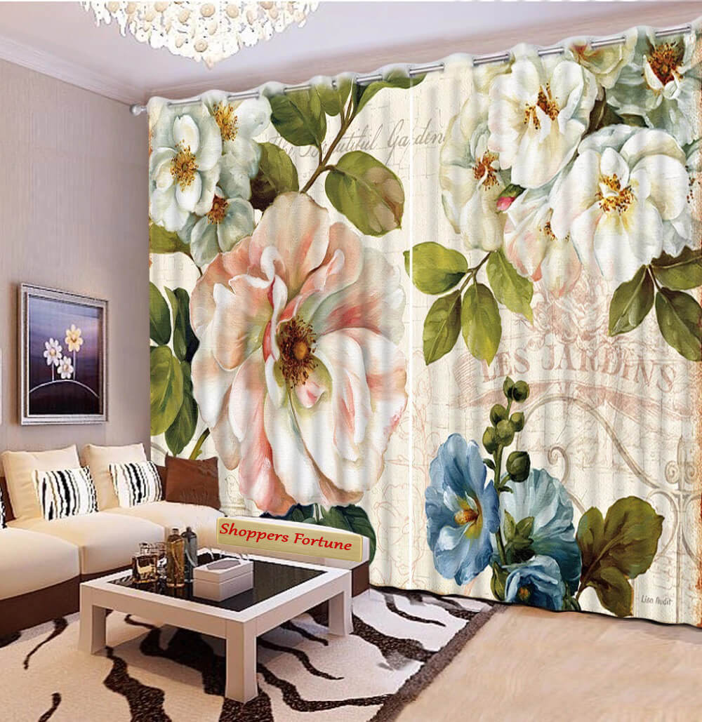 Premium Blackout Digital Curtains - Elegant Flora(Set of 2)