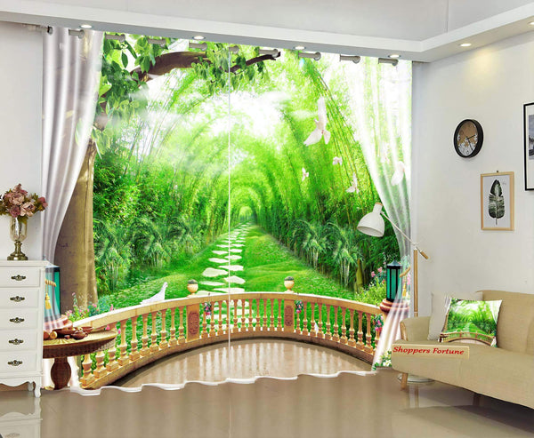 Premium Blackout Digital Curtains - Balcony of Green Paradise(Set of 2) 2022 Edition