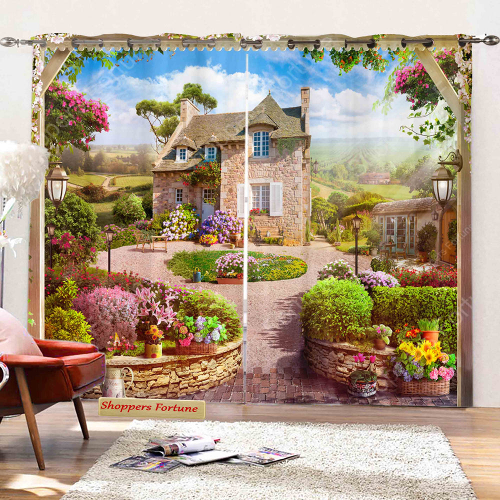 Premium Blackout Digital Curtains - Floral Cottage(Set of 2)