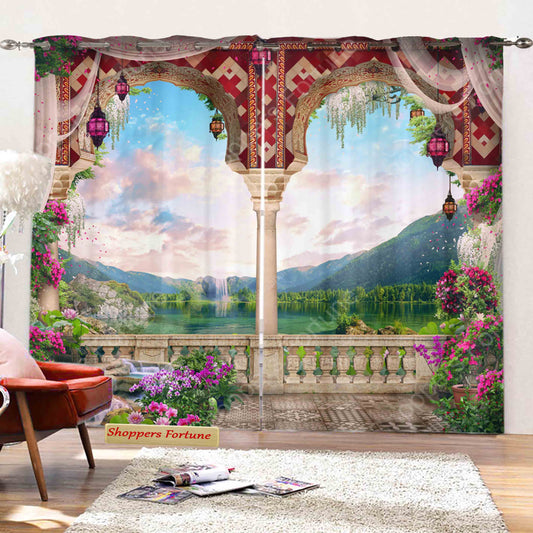 Premium Blackout Digital Curtains - Lakeview Paradise(Set of 2