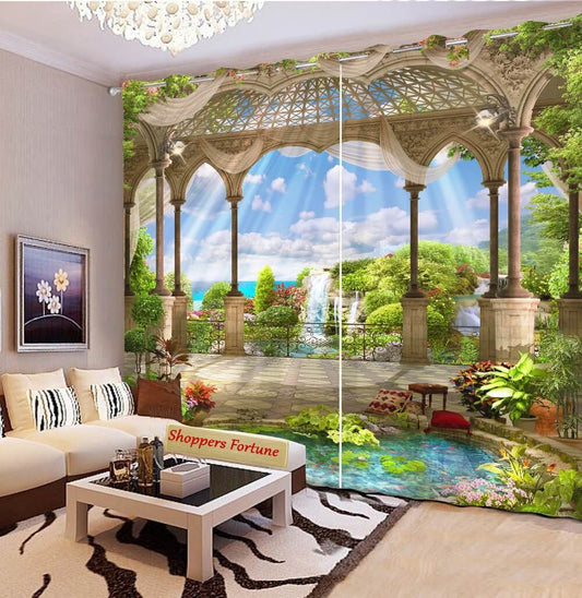 Premium Blackout Digital Curtains - Royal Palace Garden(Set of 2) 2020 Edition
