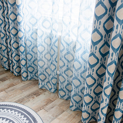 Premium Blackout Geometric Door Window Curtains for Home - Blue Medallion Art(Set of 2)