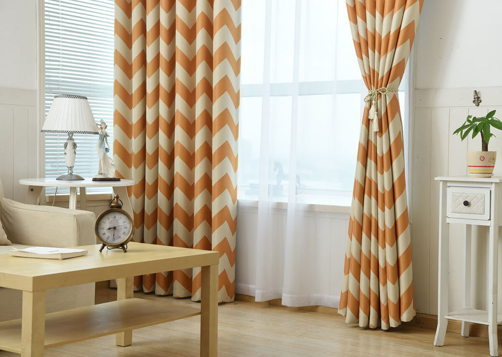 Premium Blackout Geometric Curtains - Rusty Orange Wave(Set of 2)