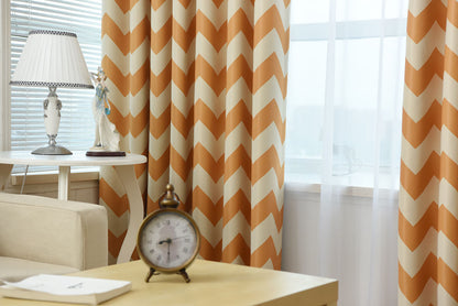 Premium Blackout Geometric Curtains - Rusty Orange Wave(Set of 2)