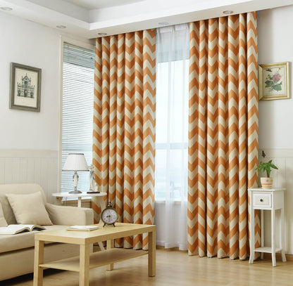Premium Blackout Geometric Curtains - Rusty Orange Wave(Set of 2)