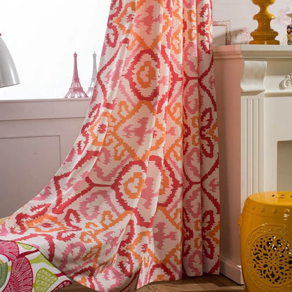 Premium Blackout Geometric Door Window Curtains for Home - Red, Pink & Orange Wavy Pattern(Set of 2)