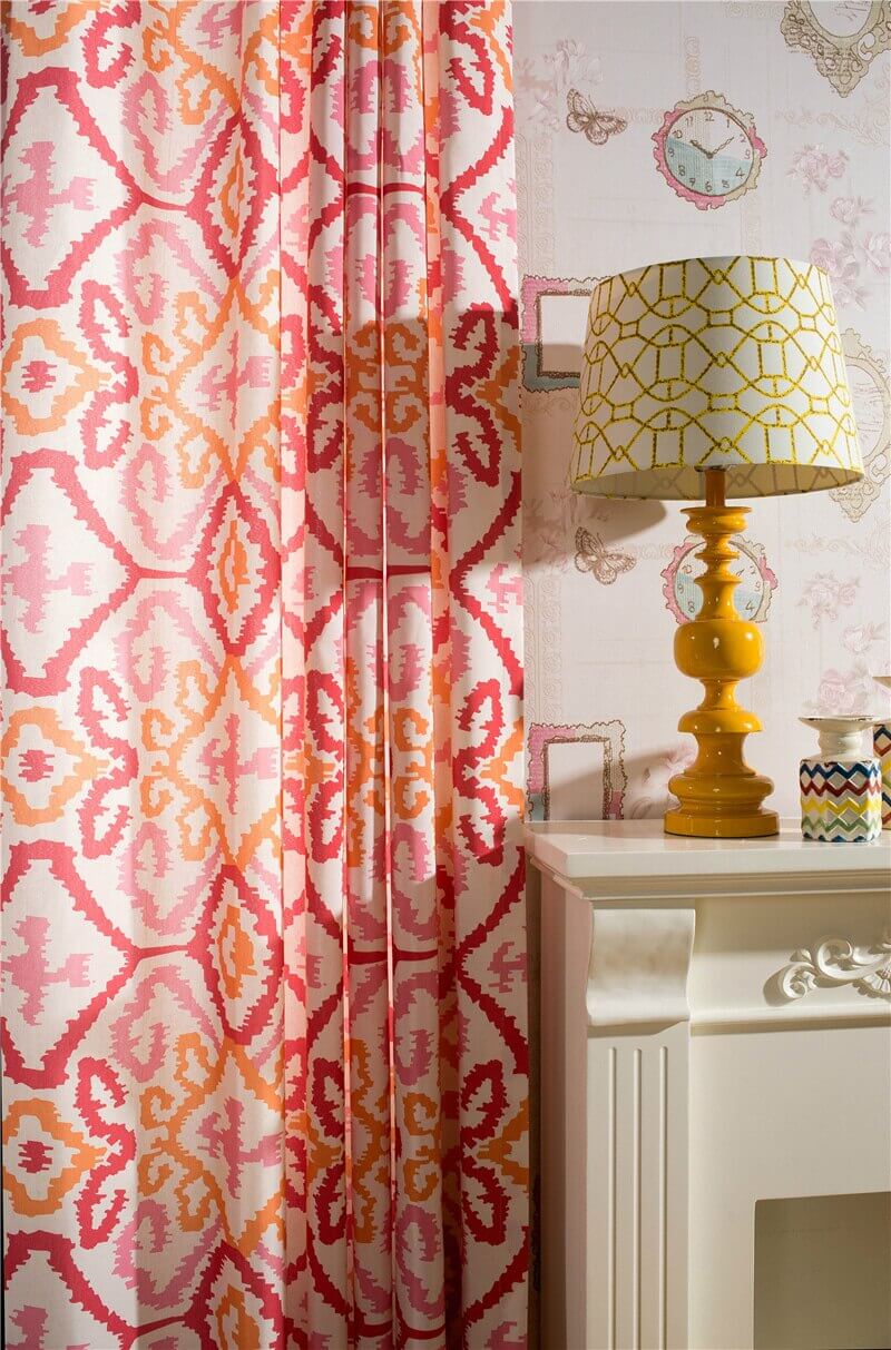 Premium Blackout Geometric Door Window Curtains for Home - Red, Pink & Orange Wavy Pattern(Set of 2)