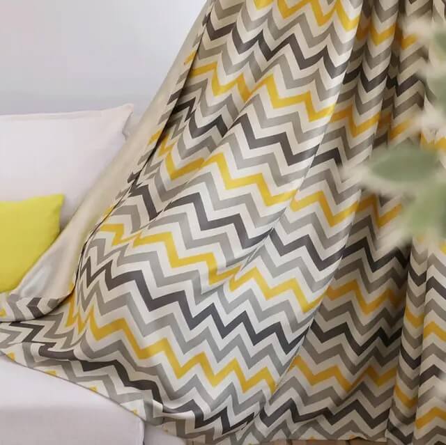 Premium Blackout Geometric Curtains - Yellow & Grey Wave(Set of 2)