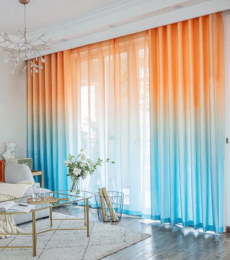 Shading Dual Effect Premium Blackout Curtains - Coral Orange & Aqua Blue