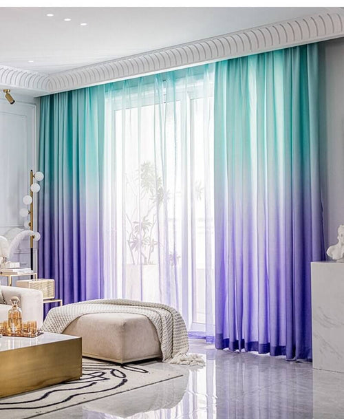 Shading Dual Effect Premium Blackout Curtains - Turquoise & Lavender Blue