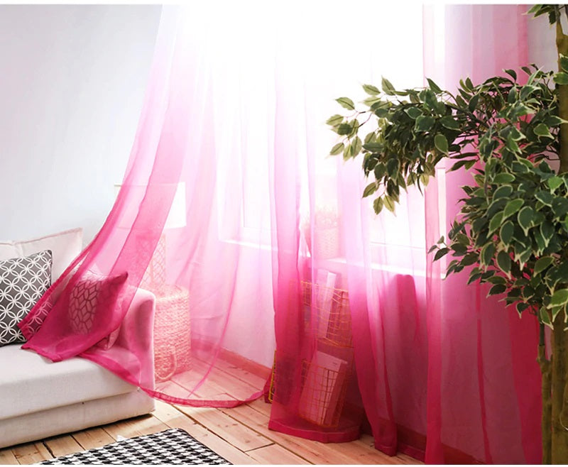 Royal Shading Effect Sheer Curtains - Pink