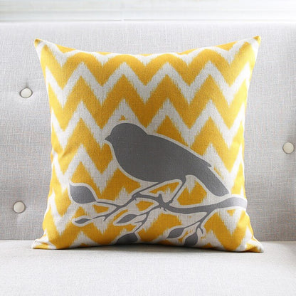 Sparrow Vignette Royal Yellow Cotton Feel Cushion Covers - 5 Piece/Set