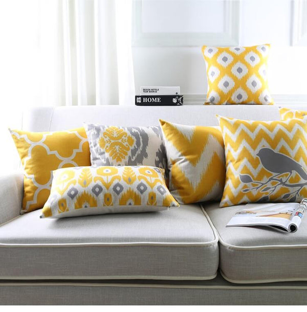 Sparrow Vignette Royal Yellow Cotton Feel Cushion Covers - 5 Piece/Set