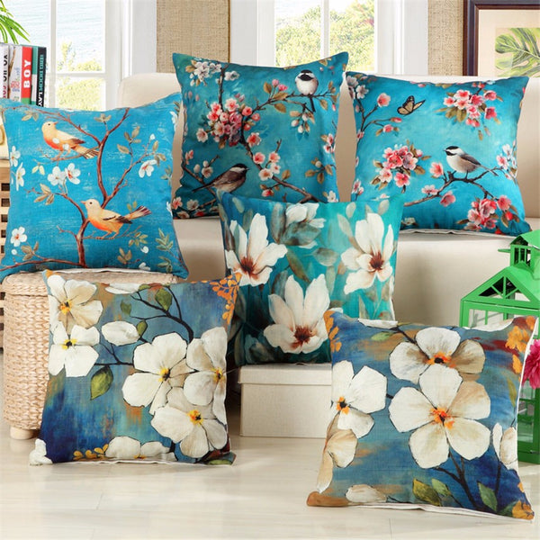 Birds & Flora Cotton Feel Cushion Covers - 5 Piece/Set