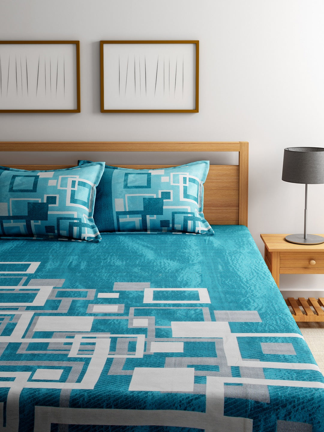 Channel of Maze Reversible Cotton Bedsheet - Cadet Blue