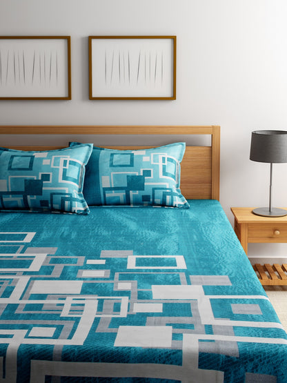 Channel of Maze Reversible Cotton Bedsheet - Cadet Blue