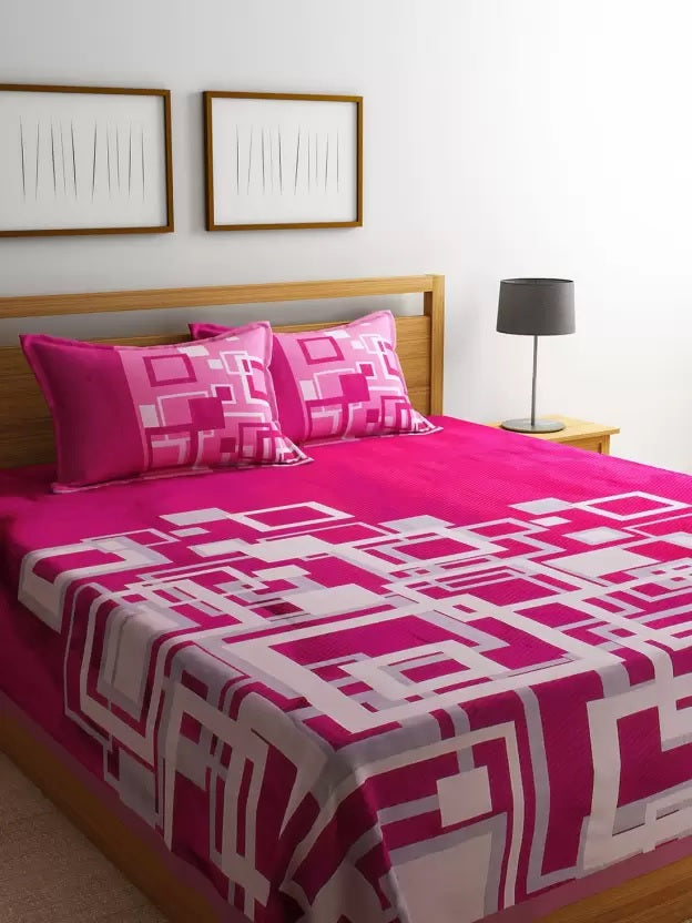 Channel of Maze Reversible Cotton Bedsheet - Pink