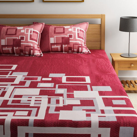Channel of Maze Reversible Cotton Bedsheet - Rosewood