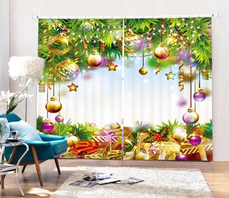 Christmas Theme Blackout Curtains - Fir Tree & Gifts(Set of 2)