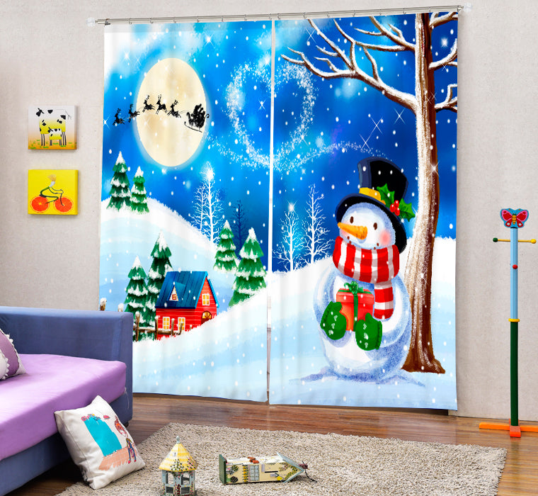 Christmas Theme Blackout Curtains - Snowman in Wonderland(Set of 2)