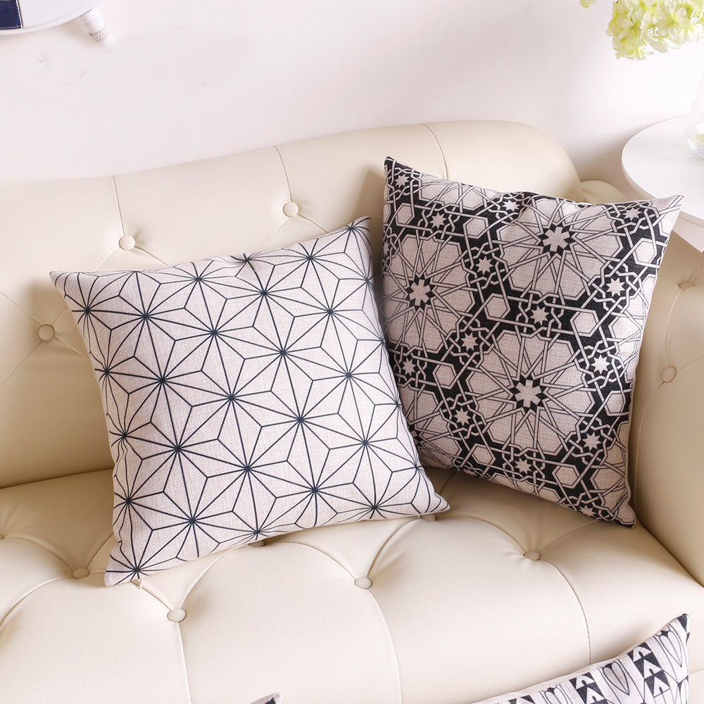 Classical Black & White Ethnic Pattern Cotton Feel Cushion Covers - 5 Piece/Set