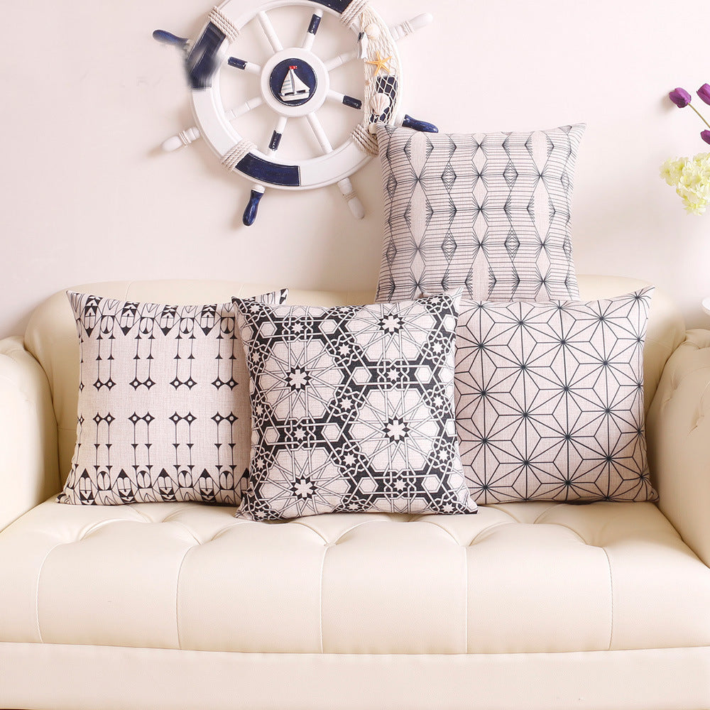 Classical Black & White Ethnic Pattern Cotton Feel Cushion Covers - 5 Piece/Set