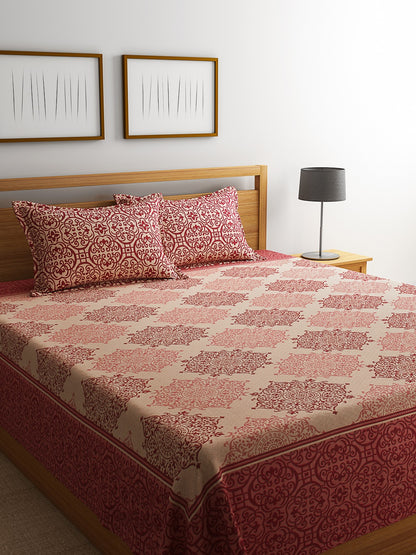 Royal Medallion Reversible Cotton Bedsheet - Maroon