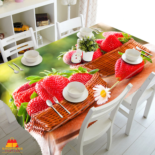 Digital Water Resistant Table Cover -  Strawberry Land