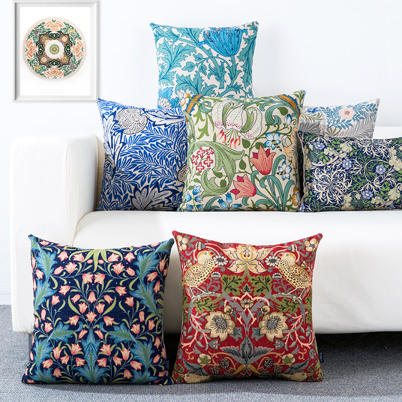 Ethnic Floral Pattern Cotton Feel Cushion Covers - 5 Piece/Set