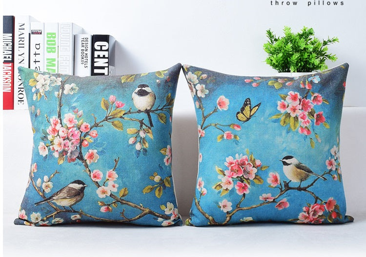 Birds & Flora Cotton Feel Cushion Covers - 5 Piece/Set