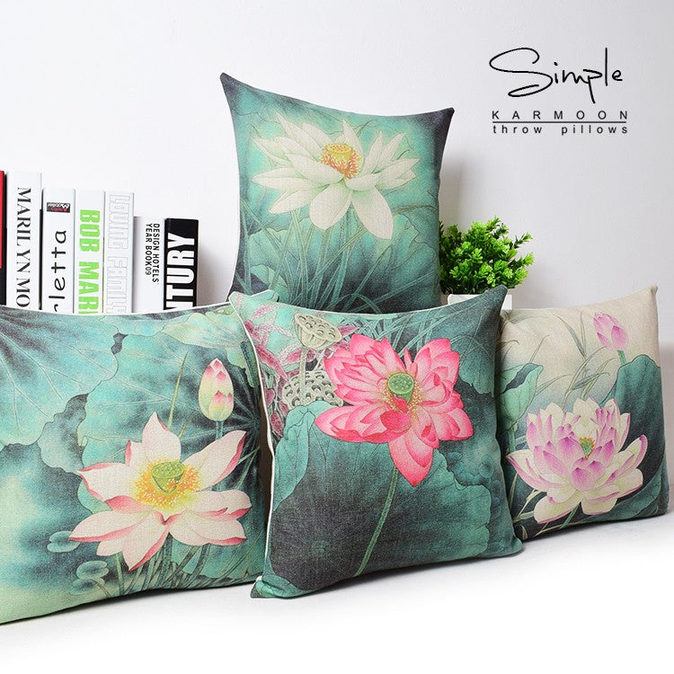 Lotus Blossoms Cotton Feel Cushion Covers - 5 Piece/Set