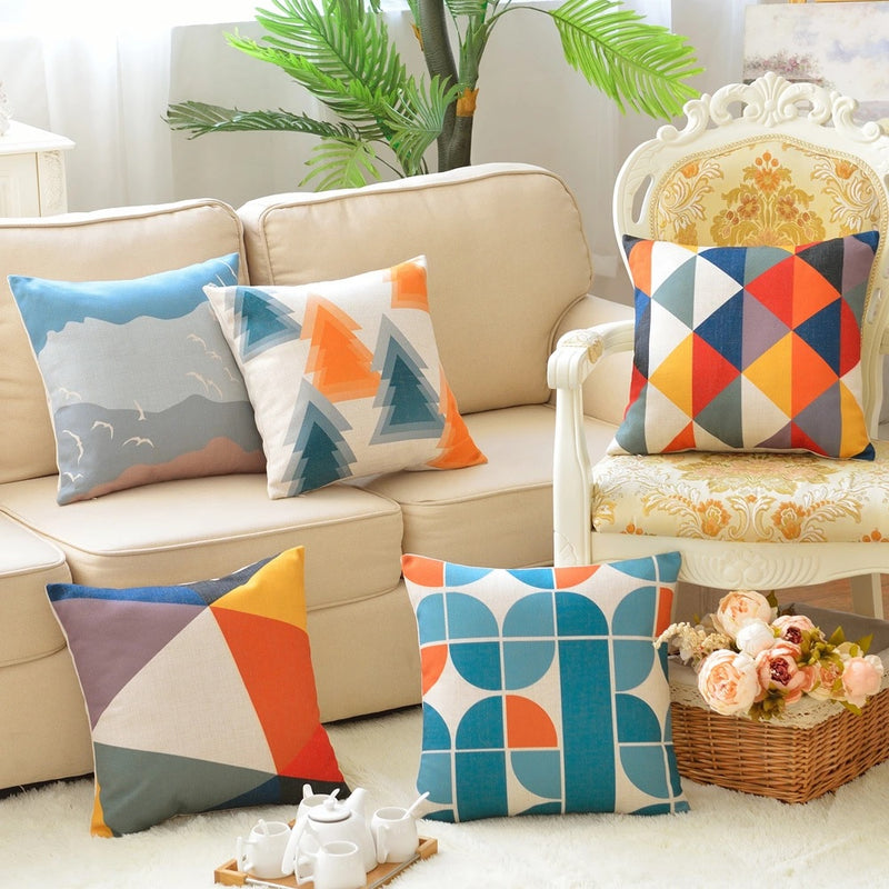 Modern Colorful Geometric Cotton Feel Cushion Covers - 5 Piece/Set