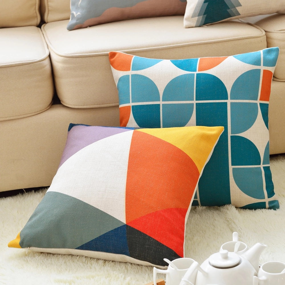 Modern Colorful Geometric Cotton Feel Cushion Covers - 5 Piece/Set