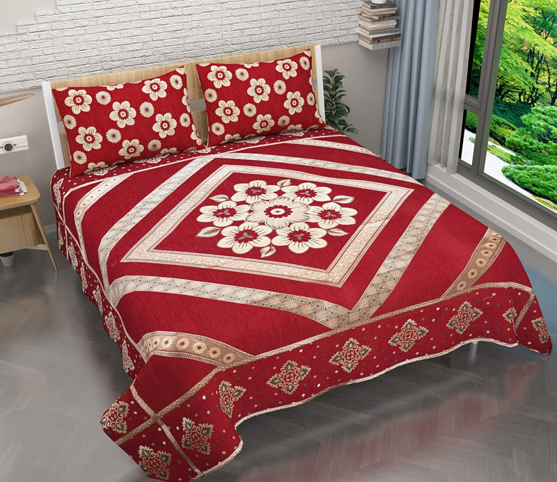 Morning Blossoming Flowers Chenille Bedcovers - Red