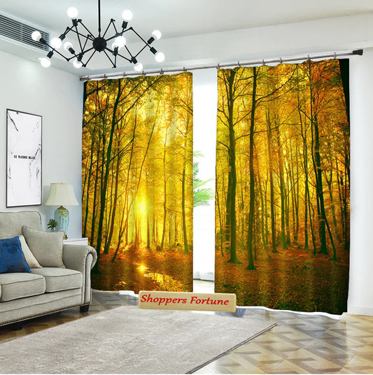 Premium Blackout Digital Curtains - Shimmering Woods(Set of 2)