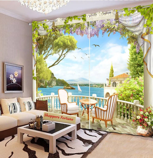 Premium Blackout Digital Curtains - Balcony of Heaven(Set of 2)