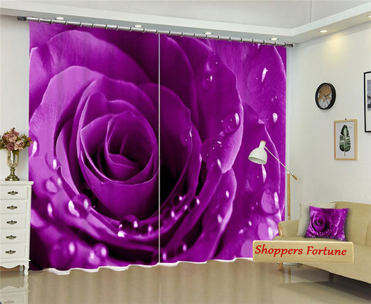 Premium Blackout Digital Curtains - Blueberry Roses(Set of 2)