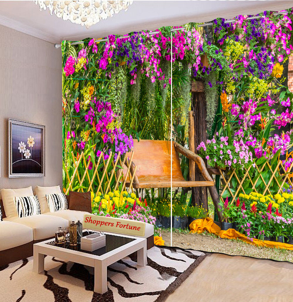 Premium Blackout Digital Curtains - Floral Garden(Set of 2)
