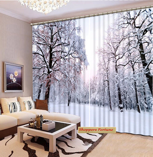 Premium Blackout Digital Curtains - Frozen Woods(Set of 2)