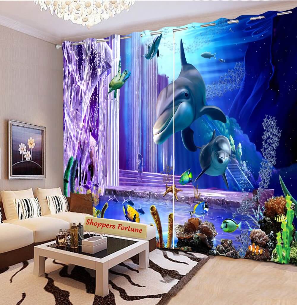 Premium Blackout Digital Curtains - House of Dolphins(Set of 2)