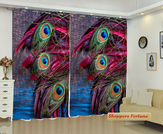 Digital Heavy Long Crush Curtains - Peacock's Wings of Destiny