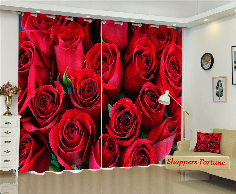 Premium Blackout Digital Curtains - Realm of Red Roses(Set of 2)