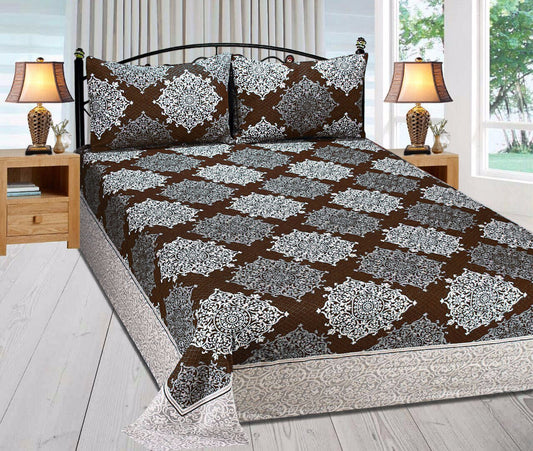 Royal Medallion Reversible Cotton Bedsheet - Chocolate