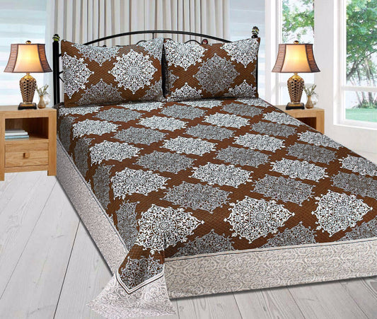 Royal Medallion Reversible Cotton Bedsheet - Golden Chocolate