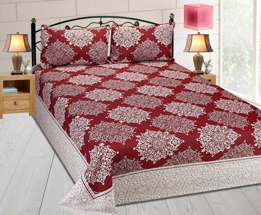 Royal Medallion Reversible Cotton Bedsheet - Maroon