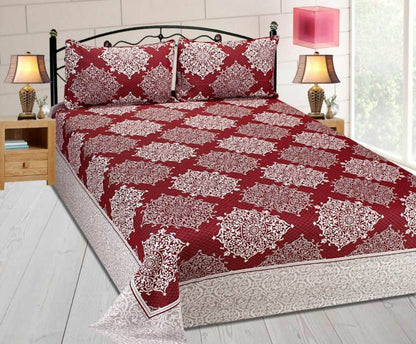 Royal Medallion Reversible Cotton Bedsheet - Maroon