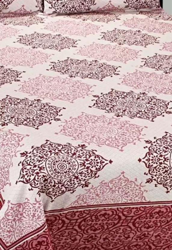 Royal Medallion Reversible Cotton Bedsheet - Maroon