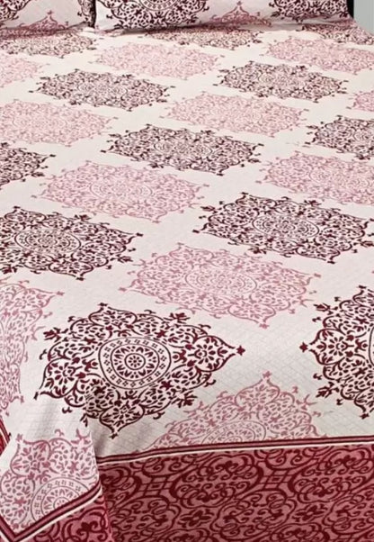 Royal Medallion Reversible Cotton Bedsheet - Maroon
